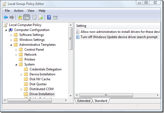 ... the setting for Turn Off Windows Update Device Driver Search Prompt