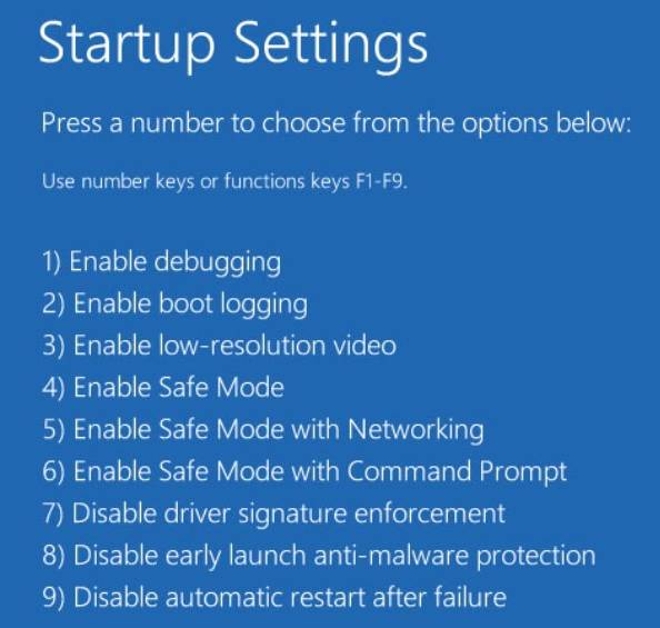 Windows 10 Startup Settings