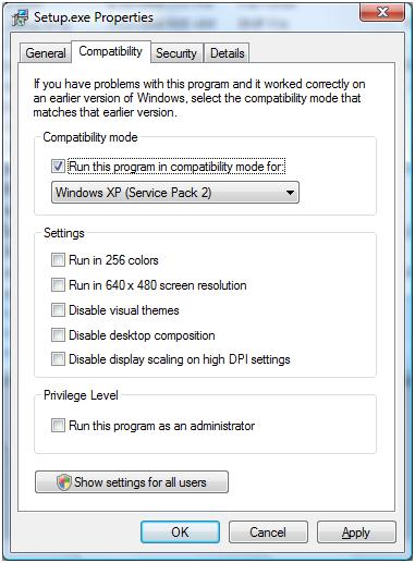 Vista compatibility mode