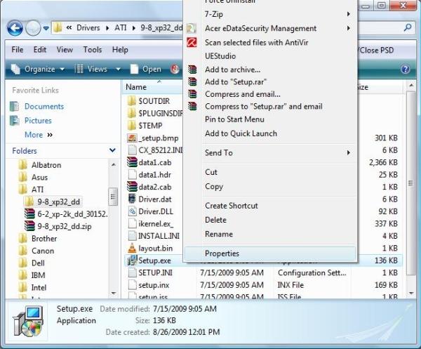 EXE file properties menu