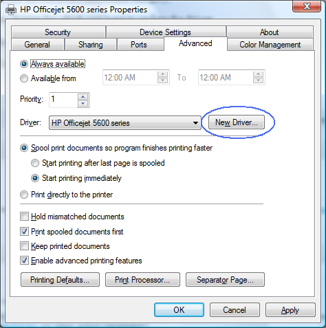 New Vista printer driver